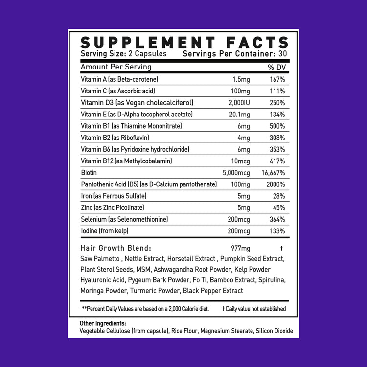 Supplement Facts For Sempre Hair Vitamins