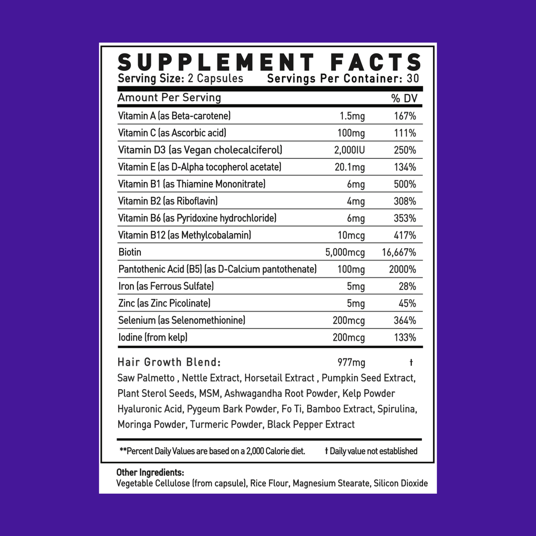Supplement Facts For Sempre Hair Vitamins