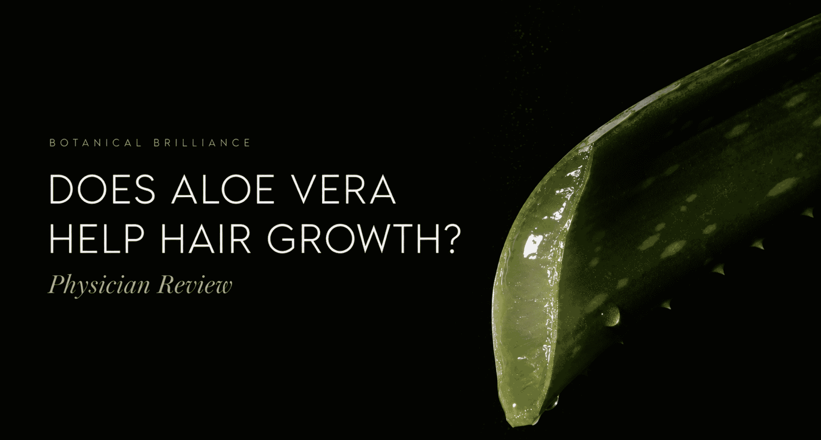 Does aloe vera help hair growth? written over a dark background next to a fresh aloe vera leaf with gel dripping down