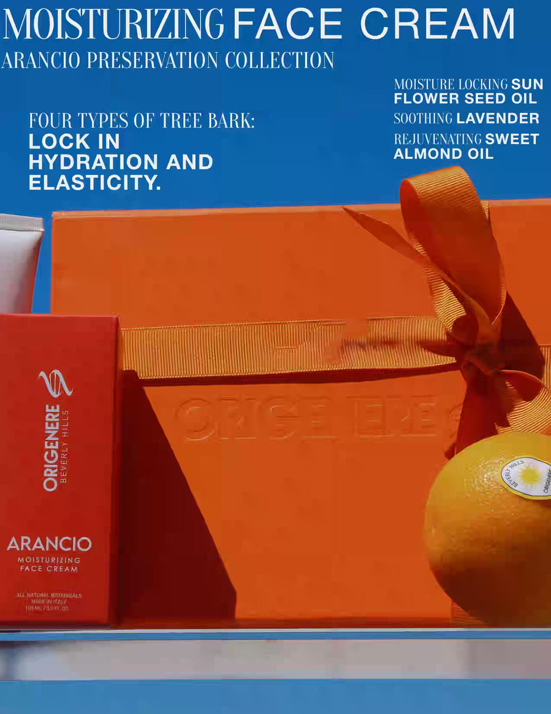 Benefits of Arancio Facial Cream, Placed Next To Orange