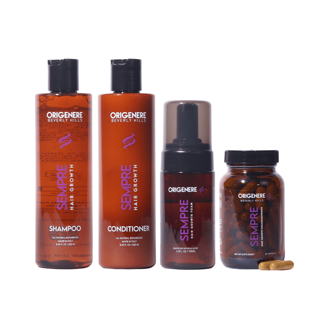 Sempre Hair Growth system with shampoo, conditioner, hair growth foam and vitamins