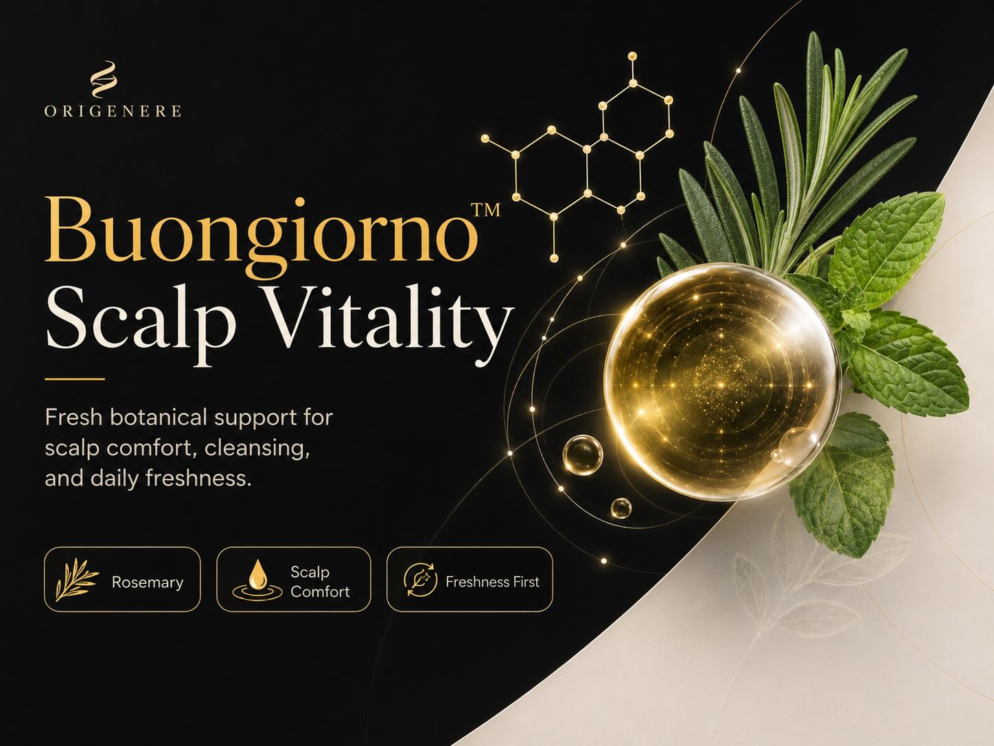 Fresh rosemary sprigs representing the Buongiorno scalp-vitality collection